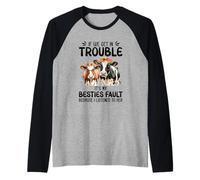 Cow If We Get in Trouble It's My Besties Fault Funny Women Raglan Baseball Tee