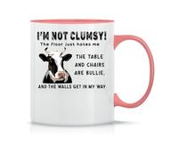 Cow I'm Not Clumsy The Floor Just Hates Me The Table Coffee Tea Cup Ceramic Classic Magic White Black Pink 330ml