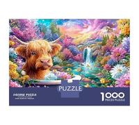 Cow in A Floral Tub 1000-Piece Jigsaw Puzzle Cute Highland Cattle for Adults & Kids Age 12+ - Challenging & Brainteasing Game 70x50cm/1000pcs