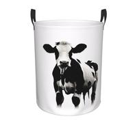 Cow In Black And White Circular Single-Layer Laundry Basket, Folding Laundry Basket, Two Handles Can Hold Clothes, Books, Suitable For Kitchen, Living Room, And So On.
