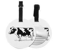 Cow in Black and White Print 1/2/4pcs Luggage Tags,Round Leather Travel Suitcase Labels with Privacy Name Address Card