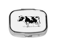 Cow in Black and White Print Pill Box 2 Compartment Medicine Pill Case,Portable for Pocket Or Purse Pill Box Decorative Metal Medicine Organizer