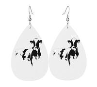 Cow In Black And White Women'S Drop-Shaped Leather Earrings Are Suitable For Parties, Holiday Parties And Gifts.