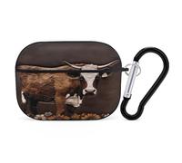 Cow in Brown Leather Earbuds Organizer Shockproof Protective Airpods Pro Cover with Carabiner Clip Anti Fall Carrying Earphone Case Cover for Airpods Pro 2nd Generation Black