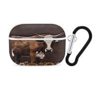 Cow in Brown Leather Earbuds Organizer Shockproof Protective Airpods Pro Cover with Carabiner Clip Anti Fall Carrying Earphone Case Cover for Airpods Pro 2nd Generation White