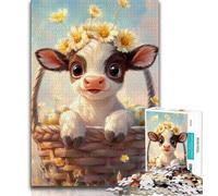 Cow in Flower Basket Puzzles 1000 Pieces for Teenagers,Pattern Assembly Fun at Home Activities,Birthday Present,Travel Gifts (50x75cm)