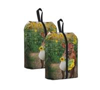 Cow in Sunflowers Print Waterproof Shoe Bag Travel Bag with Carry Strap Storage Bag Versatile Cosmetic Bag-2pcs