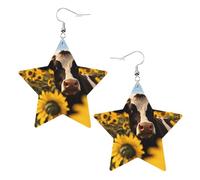 cow in sunflowers Prints Leather star earrings Pendant Stylish and light Lightweight Dangle for Women Girls, One Size, Leather, No Gemstone