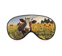 Cow in Sunflowers Sleep Mask Light Blocking Eye Cover Polyester Eye Mask with Elastic Strap Blindfold for Side Sleeper Sleeping Masks Face Hugging for Women Men Travel