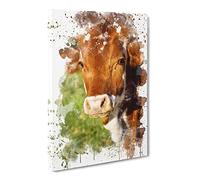 Cow In The Field No.3 V3 Modern Canvas Wall Art Print Ready to Hang, Framed Picture for Living Room Bedroom Home Office Décor, 24x16 Inch (60x40 cm)