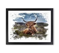 Cow in the Meadow No.1 V3 Modern Framed Print | A2 Black Framed Wall Art | Ready to Hang | Modern Animal Picture | Living Room Bedroom Lounge Office