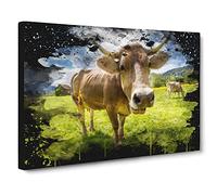 Cow in the Meadow No.7 Modern CB Canvas Print | Gallery Wrapped 30mm Frame Wall Art | 20x14 inches | Ready to Hang | Modern Animals Picture | Living Room Bedroom Lounge Office