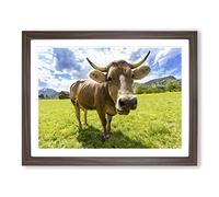 Cow in the Meadow No.7 Modern Framed Print | A2 Walnut Framed Wall Art | Ready to Hang | Modern Animal Picture | Living Room Bedroom Lounge Office