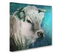 Cow in the Meadow with Blue Light Canvas Print | Gallery Wrapped 30mm Frame Wall Art | 14x14 inches | Ready to Hang | Modern Animals Picture | Living Room Bedroom Lounge Office