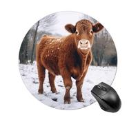 Cow in The Snow Mousepad Waterproof Gaming Mousepads with Non-Slip Rubber Base Round Computer Mousepad with Stitched Edges for Desk Pad 7.8 Inch