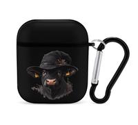 Cow in Witch Hat Cute Earbuds Case Compatible with Airpods 1/2 Wireless Headphones Cover with Carabiner