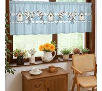 Cow Kitchen Curtains, Farmhouse Rustic Flowers Window Frame Spring Blue Single Panel Valance for Window for Small Rv Sink Area Narrow 18x52 Inch
