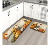 Cow Kitchen Mats for Floor, Farmhouse Sunflower Pattern Soft Mats, Cushioned Comfort Washable Non Slip Decor Rugs for Kitchen Sinks Laundry Room Bathroom 2PCS