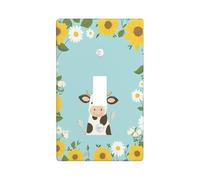 Cow Kitchen Single Light Switch Cover Plate, Playful Fanciful Sunflower Chrysanthemum Spring Light Blue Plastic Standard Size Wall Switch Plates Accents for Bedroom Decor (Single)