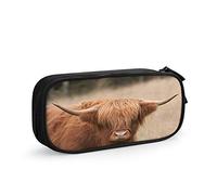 Cow Large Capacity Pen Pencil Case Highland Brown Cow Cattle Famous Animal Agriculture Farming Countryside Simple Stationery Bag Holder for School Office Student Girls Boys