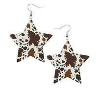 Cow Leather Skin Brown Star Shape Shaped Leather Earrings Women Girls Simple Dangle Earrings Gifts for Her