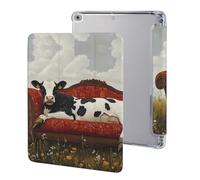 Cow Lies on Couch Cute Tablet Case with Pencil Holder Unisex Slim Hard Protective Cover Compatible with iPad 9th/ 8th/ 7th
