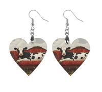 Cow Lies on Couch Cute Wooden Earrings for Women Lightweight Charms Pendant Love