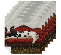 Cow Lies on Couch Printed Cloth Napkins Washable Reusable Table Decorative Napkin for Parties Weddings 6 PCS