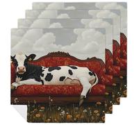 Cow Lies on Couch Printed Cloth Napkins Washable Reusable Table Decorative Napkin for Parties Weddings 4 PCS