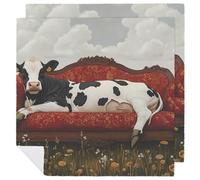 Cow Lies on Couch Printed Cloth Napkins Washable Reusable Table Decorative Napkin for Parties Weddings 2 PCS