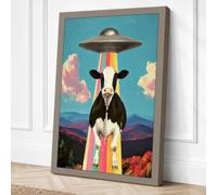 Cow Meets UFO Surreal Canvas Wall Art Print 30x20 Inch (76 x 51 cm)