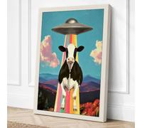 Cow Meets UFO Surreal Canvas Wall Art Print 30x20 Inch (76 x 51 cm)