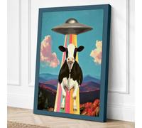 Cow Meets UFO Surreal Canvas Wall Art Print 30x20 Inch (76 x 51 cm)