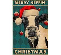 Cow Merry Heffin' Christmas Farmhouse Sign Decor Poster Birthday Wedding House Metal Sign 12x16inch