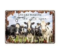 Cow Metal Sign Live Like Someone Left The Gate Open Rustic Decoration Vintage Sign Home Kitchen Bedroom Farmhouse Ranch Bar Farm Cafe Wall Decor Retro Cow Tin Sign 8x12 Inch