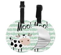Cow Moo Round Luggage Tag Cute PU Leather Travel Bag Tag ID Labels Name Card Holder wtih Buckle for Luggage Suitcase Backpacks