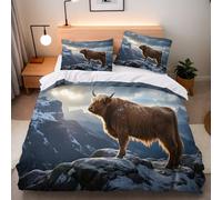 Cow Mountain Single Duvet Cover Set 135x200 cm with 2 Pillow Cases 50x75 cm 3D Print Cow Animal Bedding Set Microfibre Machine Washable with Hidden Zip Corner Ties Children's Rooms Dorms Beds