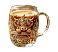 Cow Mug - Cute Glass Mugs with Handle Farmhouse Decor,Latte Cup Juice Glasses | for Tea Milk Water Juice Cappuccino Beverage Kitchen Home Restaurant Cafe