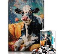 Cow Oil Painting 1000 Piece Jigsaw Puzzles for Teenagers Gifts,Help The Brain Exercise Addictive Toys to Cultivate Patience Suitable for Couples (50x75cm)