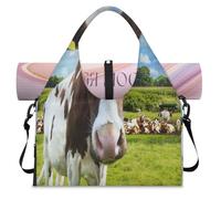 Cow On Pasture Sports Duffle Bag with Shoe Compartment Cow Print Weekend Overnight Bags Tote Cabin Luggage Bag for Gym Yoga Travel