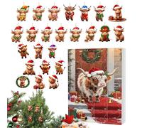 Cow Ornament Countdown,24 Days 2D Acrylic Highland Cow Decorative - Christmas Pendant Vacation Count Down | for Backpack Car Home Window Fireplace Bedroom Living Room