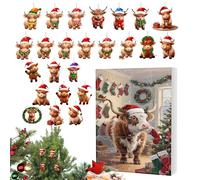 Cow Ornament Countdown - 2D Flat Acrylic Highland Cow 24 Days - Cartoon Animal Decorations Christmas Calendar - for Backpack Car Home Window Fireplace Bedroom Living Room