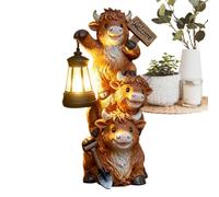 Cow Outdoor Decor Warm Glow Resin Figurine Lamp with Welcome Sign