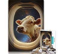 Cow Outside The Plane Window Jigsaw Puzzles for Teenagers 1000 Piece,Educational Games Home Decoration Suitable for Desktop Decoration (50x75cm)