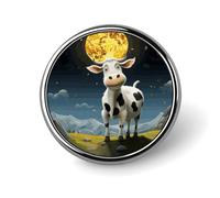 Cow over The Moon Brooch,Fashion Creative Funny Light Luxury Badge, High-end Chic Personalized Round Emblem for Clothing Suit Scarves & Gift