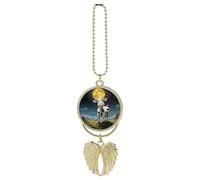 Cow Over The Moon Car Pendant，Cute and Cool Creative New Car Accessories，Nostalgic Retro Auto Rear View Hanging Decoration，for Both Men and Women