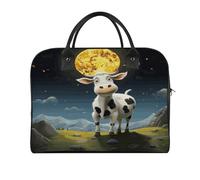 Cow over The Moon Laptop Tote Bag Casual Travel Handbag Multi Pocket Shoulder Bags for Work Travel
