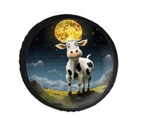 Cow Over The Moon Spare Tire Cover PVC Leather Spare Wheel Cover Dustproof Waterproof Jeep Tire Cover for 30inch Camper, RV Trailer, Truck, SUV Fit Diameter 28-34 Inch