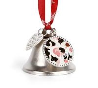 Cow Pattern Christmas Bells Ornaments Sleigh Jingle Bells with Love Pendant and Hanging Rope, DIY Hanging Ornaments for Xmas Tree Wreath Holiday Crafts Home Decoration, Silver