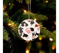 Cow Pattern Christmas Ornaments - Acrylic Christmas Pendant Circular Xmas Tree Ornament with Hanging String, Personalized Vintage Holiday Party Decorations for Xmas Gifts